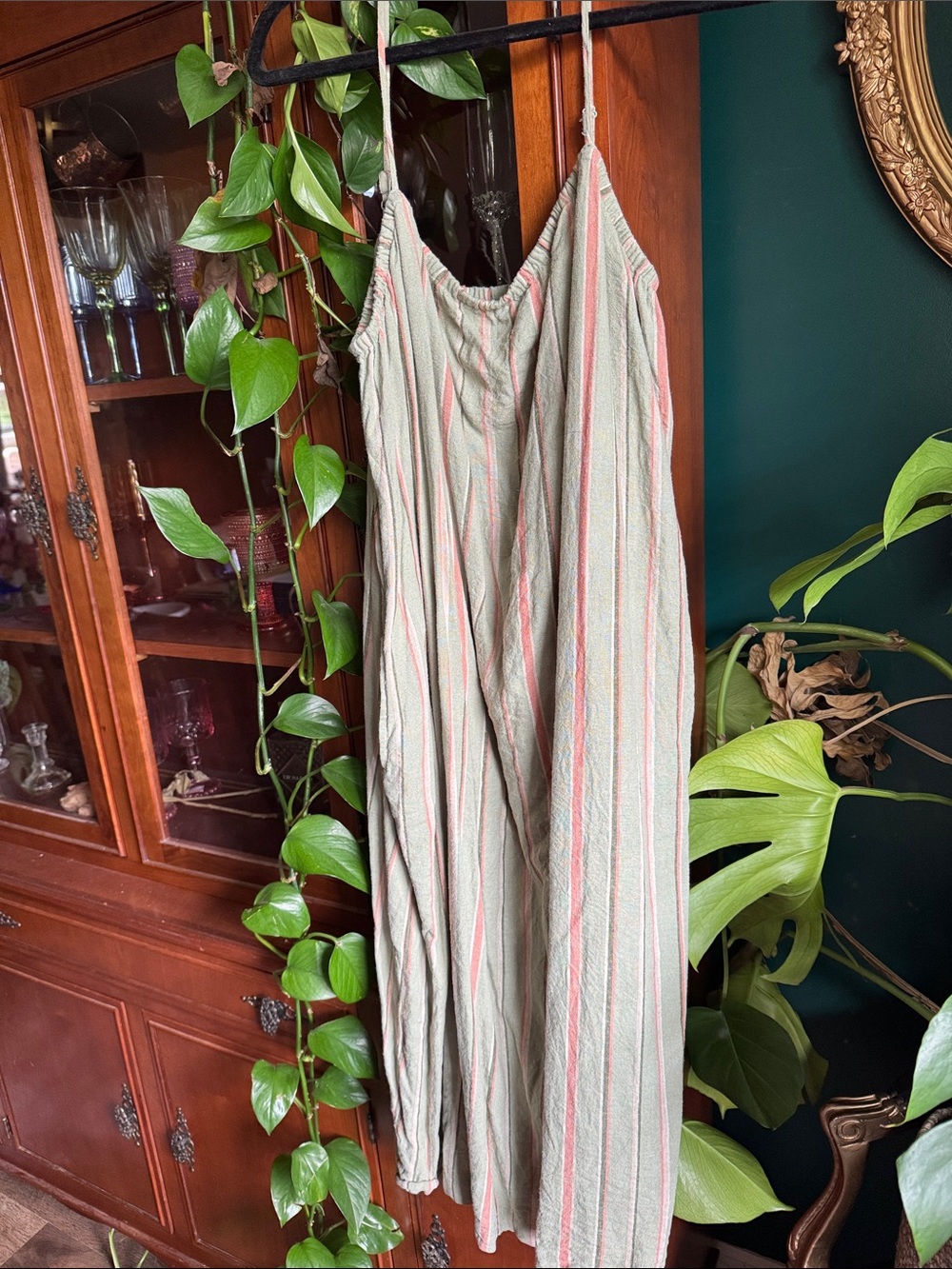 a new day Cream midi dress with Pink & Green Stripes